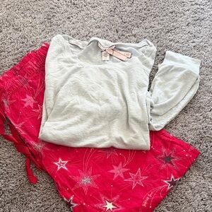 NWT Victoria's Secret Gray Top and Red Star Pajama Set